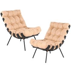 Kit 02 Poltronas Sala De Estar Costela Preto L04 Couro Bege