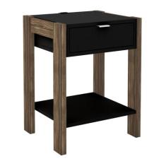 Mesa de Cabeceira Com Tomada 1 Gaveta AZ1016 Preto Nogal Tecno Mobili,