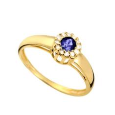 Anel Safira Formatura Feminino Ouro 18k e Diamante Natural FJM1630-4 k