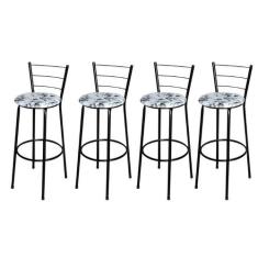 Jogo 4 Banqueta Alta Para Cozinha Epoxi Preta Estofado Floral - Lamar 