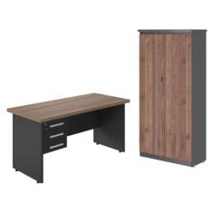 Jogo Armario com Mesa de Computador Eslovénia Noce Preto - CasaH