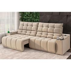 Sofá Connect Premium 2,00m Assento Retrátil/Reclinável com porta copos e entrada USB Suede Capuccino