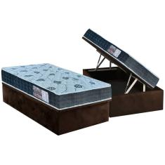 Cama Box Baú Solteiro: Colchão Ortopédico Orthoflex D45 / ep Cecina + Base crc Suede Brown(88x188)