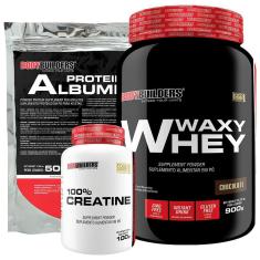 Kit Waxy Whey 900G Chocolate + Creatina 100G + Albumina