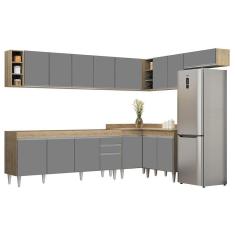 Armário De Cozinha Modulado De Canto 8 Peças Cp25 Balcão Sem Tampo Castanho/cinza - Lumil