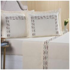 Jogo De Cama Lençol Sorrento Queen Bordado 4 Pçs - Branco