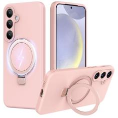 Jockvo Capa de telefone com suporte magnético invisível para Samsung Galaxy S24 Plus de 6,7 polegadas, silicone compatível com proteção total de câmera de grau militar Magsafe, capas de telefone para