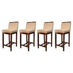 Kit 4 Banquetas Média para Bancada Ilha Líbia Madeira Capuccino Suede 