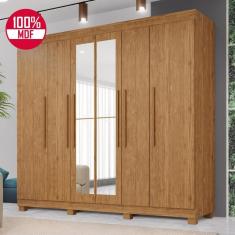 Guarda Roupa Casal Inglaterra 6 Portas de Bater 4 Gavetas MDF com Espelho Cinamomo Tudo De Móveis
