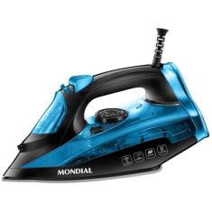Ferro de Passar Roupa a Vapor Mondial F-53 Preto e Azul, Preto e Azul,