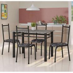 Conjunto De Mesa Gênova Com 4 Cadeiras Lisboa Preto Prata E Preto Flor