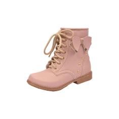 Bota Coturno Infantil Menina Laço e Cadarço Rosa