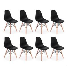 Kit - 8 X Cadeiras Charles Eames Eiffel Dsw - Base De Madeira Clara - Preto