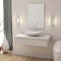 Bancada para Banheiro 80cm com Cuba Canoa L45 e Espelheira 801w Metrópole Compace Branco Chess