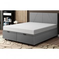 Base Cama Box Baú Casal King Size Linho Skybox Cinza