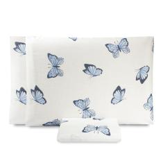 Jogo De Lençol Queen Essencialle 150 Fios 3 Peças Borboletas Azuis