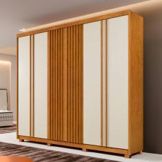 Guarda-Roupa Casal San Remo 6 Portas 6 Gavetas Ripado Cinamomo/Off White - Panorama Móveis