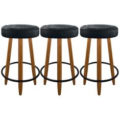 Kit 3 Banqueta Alta 60cm Madeira Com Apoio Pára Os Pés Cinza