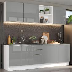 Armário De Cozinha Completa 240cm Branco/cinza Branco/cinza