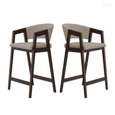 Kit 2 Banquetas Alta de Madeira Maciça Capuccino Ravena com Encosto Suede Bege CCS