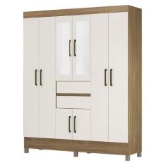 Guarda Roupa Casal Munique 8 Portas e 2 Gavetas Amêndola/Off White com