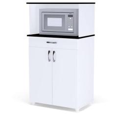 Balcão Multiuso Carina Branco Preto Flex - AJL - AJL Móveis