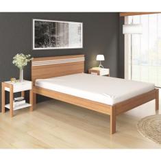 Cama Casal CM8009 E 02 Mesas De Cabeceira AZ1016 QT10 Amendoa Branco T