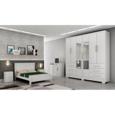 Guarda Roupa Solteiro com Espelho com Pés 6 Portas 6 Gavetas - Encant-Branco - Móveis Novo Horizonte
