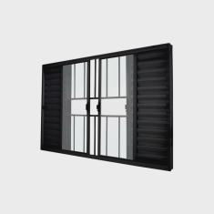 Janela Veneziana Abertura Central 6 Folhas Grade Vidro Liso Incolor 100x100cm Exclusiva Esquadrias