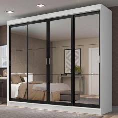 Guarda-roupa Casal 4 Portas de Espelho 3 Gavetas Branco