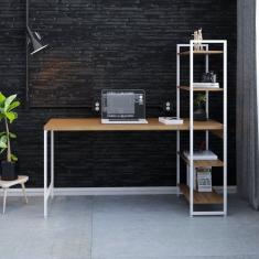 Escrivaninha Com Estante 4 Prateleiras Estilo Industrial 150cm Active Yescasa Lâmina Mel / Est.branca