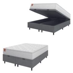 Cama Box Baú Colchão Casal Queen Molas Ensacadas Real 158x198x68cm Branco/cinza Inducol Branco