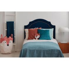 Cabeceira Solteiro Provençal Luxo Suede Azul Tachas Prata