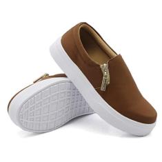Tênis Slip On Moda Casual Fashion Feminino com Zíper Lateral Sola Leve