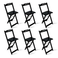 Kit 6 Banquetas Bistrô De Madeira Dobravel Jack Daniel's Preta - Cor: Preto