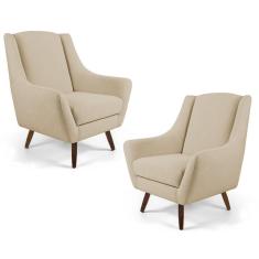 Kit 2 Poltronas Decorativas Juliet C-129 Linho Espuma D28 Bege Domi Móveis