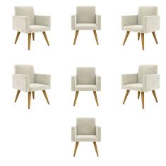 Kit 7 Poltronas Decorativas Nina Escritório Recepção Suede Bege Balaqui Decor