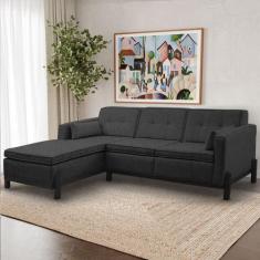 Sofá 3 Lugares com Chaise Lado Direito 212cm em Linho Tiê CabeCasa Mad