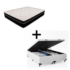 Cama Box Baú Queen 158 Bipartido - Tecido Sintético Branco com Colchão