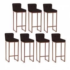 Kit 07 Banqueta Alta Lucca Bronze Botão Marrom