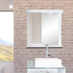 Espelheira para Banheiro com LED 1 Porta Santiago Móveis Bonatto Branco/Carvalho