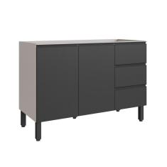 Balcão para Pia 120cm 2 Portas 3 Gavetas Fumê/Grafite