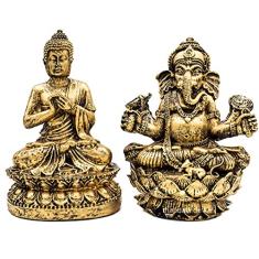 Kit Estátua de Buda + Ganesha Flor de Lotus 15cm