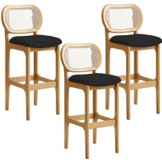 Kit 03 Banquetas Altas Para Cozinha Bancada Sala Tela Betta Fixa L02 Suede Preto - Lyam