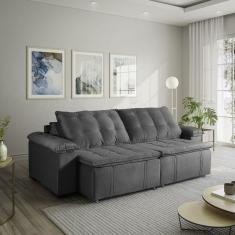 Sofá Cama Retrátil e Reclinável 4 Lugares 240cm em Veludo com Molas Palmeira CabeCasa MadeiraMadeira Bege