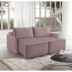 Sofá Retrátil 260cm com Kit Entrada USB 4 Lugares Moon 2326 Rosa