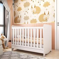 Berço Mini Cama Americano 100% MDF 3 em 1 Ben Móveis Peroba Branco Brilho