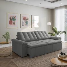 Sofá Cama Retrátil e Reclinável 4 Lugares 280cm em Veludo com Molas Palmeira Cabecasa Madeiramadeira Cinza