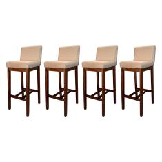 Kit 4 Banquetas Alta com Encosto Estofado Lisboa Madeira Capuccino Suede Bege CCS