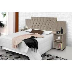 Cabeceira para Cama Box Aveludada com Mesa de Apoio Classic - Carmolar
